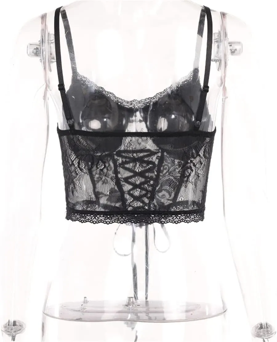 Womens Gothic Crop Top Goth Grunge Lace Tank Tops Punk Y2k Cami Alt Shirts Streetwear Casual Camisole
