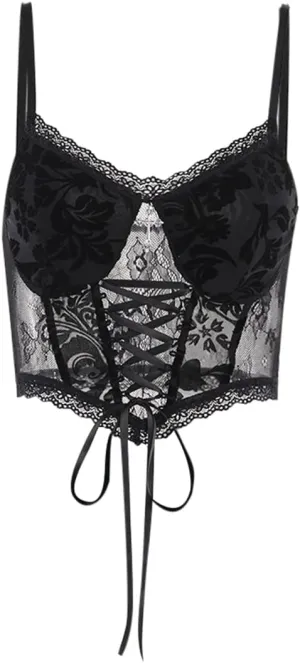 Womens Gothic Crop Top Goth Grunge Lace Tank Tops Punk Y2k Cami Alt Shirts Streetwear Casual Camisole