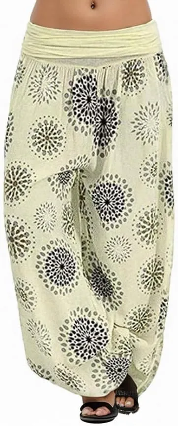 Womens Harem Pants Casual Loose Floral Print Hippie High Waist Wide Leg Long Pants Flowy Yoga Lounge Trousers
