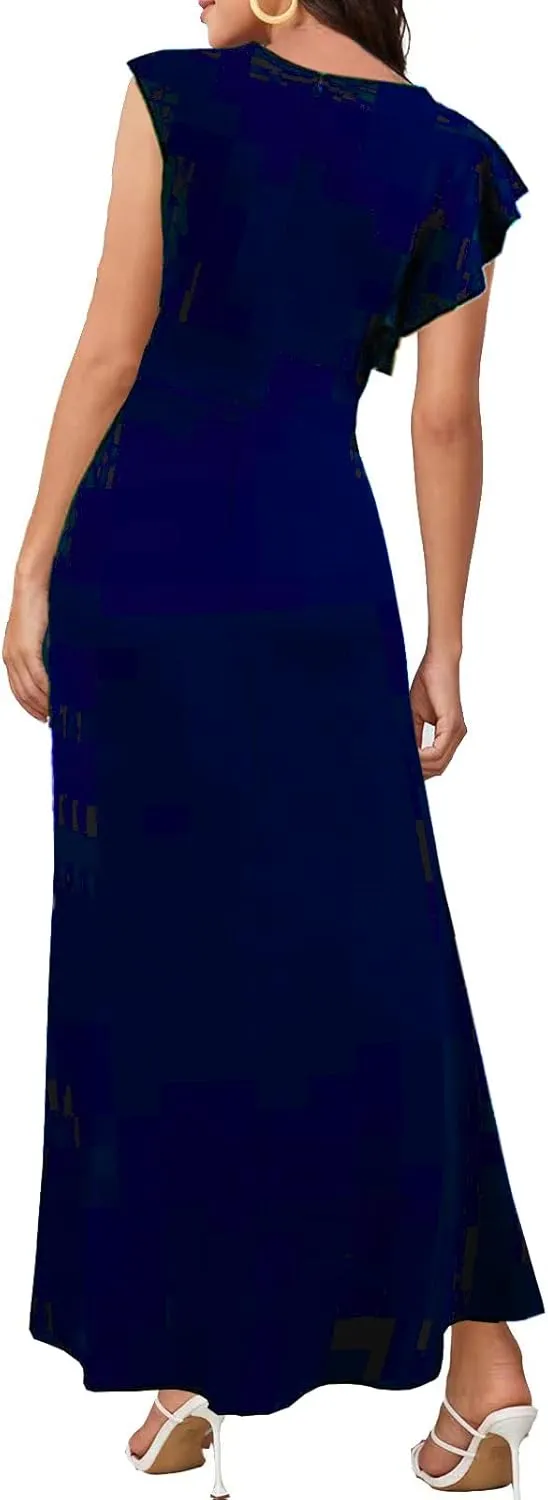Women's High Neck Split Bodycon Mermaid Evening Cocktail Long Dress