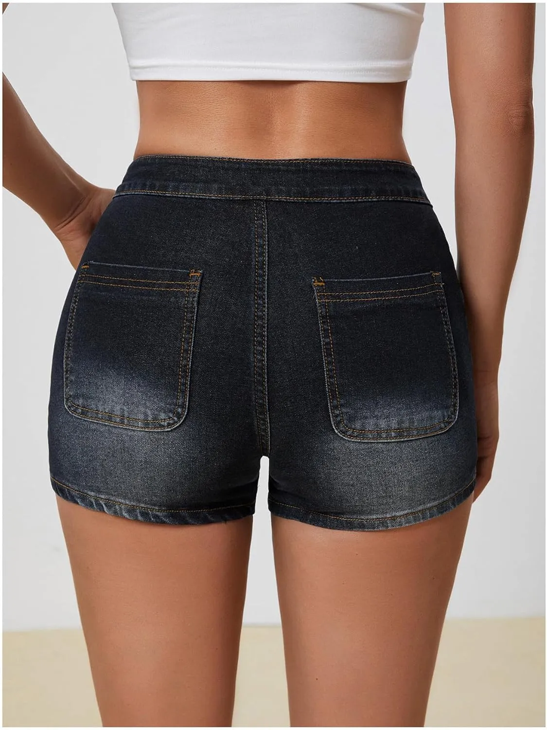 Women's High Waist Denim Shorts Straight Leg Roll Up Hem Button Jean Short Denim Stretchy Skinny Shorts