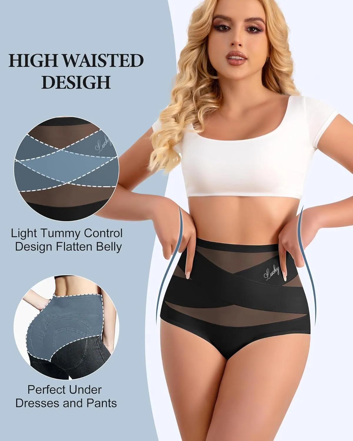 Women's High Waisted Underwear Postpartum Stretch Full Coverage Breathable Briefs 4 Packs Panties