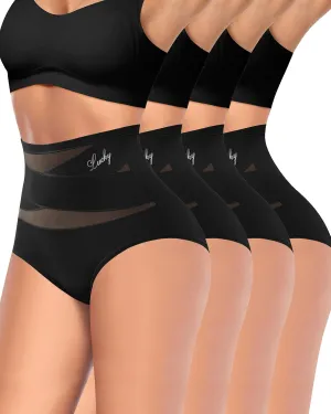 Women's High Waisted Underwear Postpartum Stretch Full Coverage Breathable Briefs 4 Packs Panties
