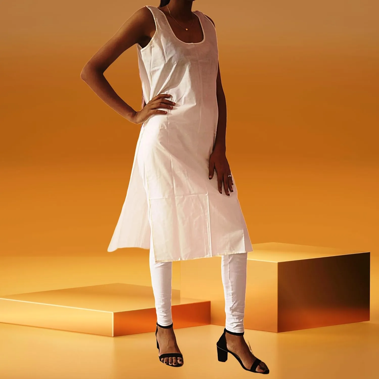 Women's Long Cotton Inner Slip Innerwear, Sleeveless Camisole for Sheer Kurtis