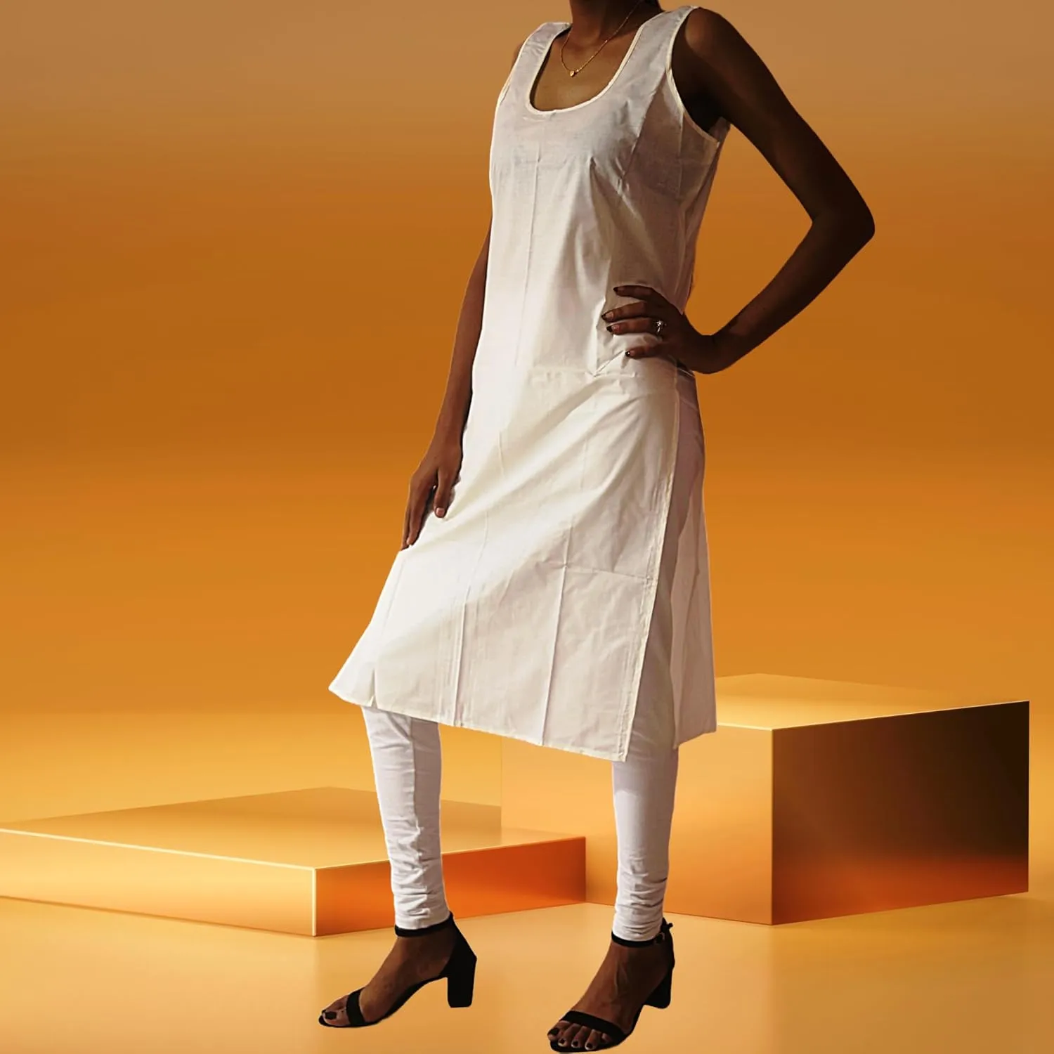 Women's Long Cotton Inner Slip Innerwear, Sleeveless Camisole for Sheer Kurtis