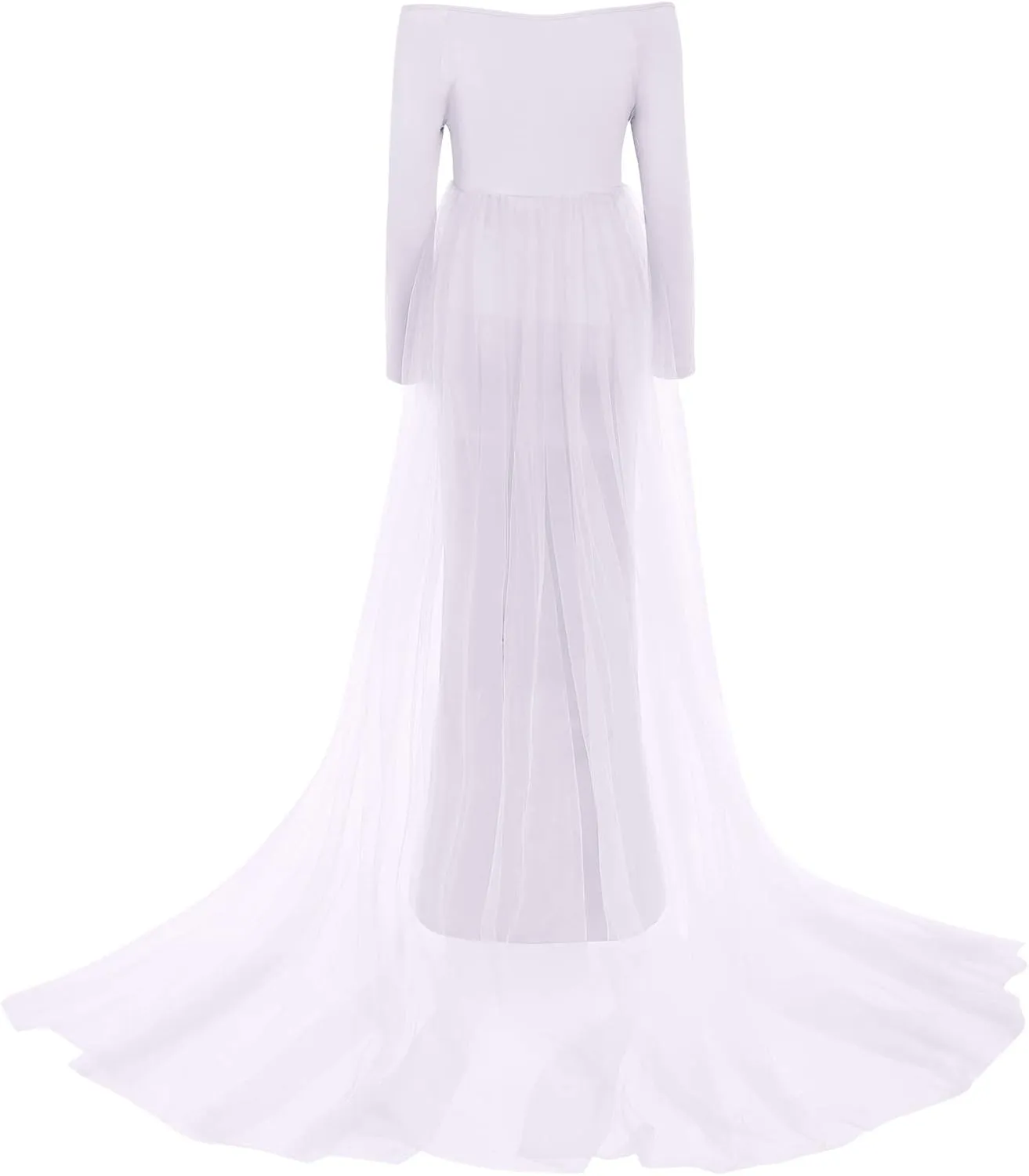 Women's Long Sleeve Off Shoulder Maternity Maxi Photography Dress Tulle Wedding Mermaid Gown for Photoshoot Baby Shower