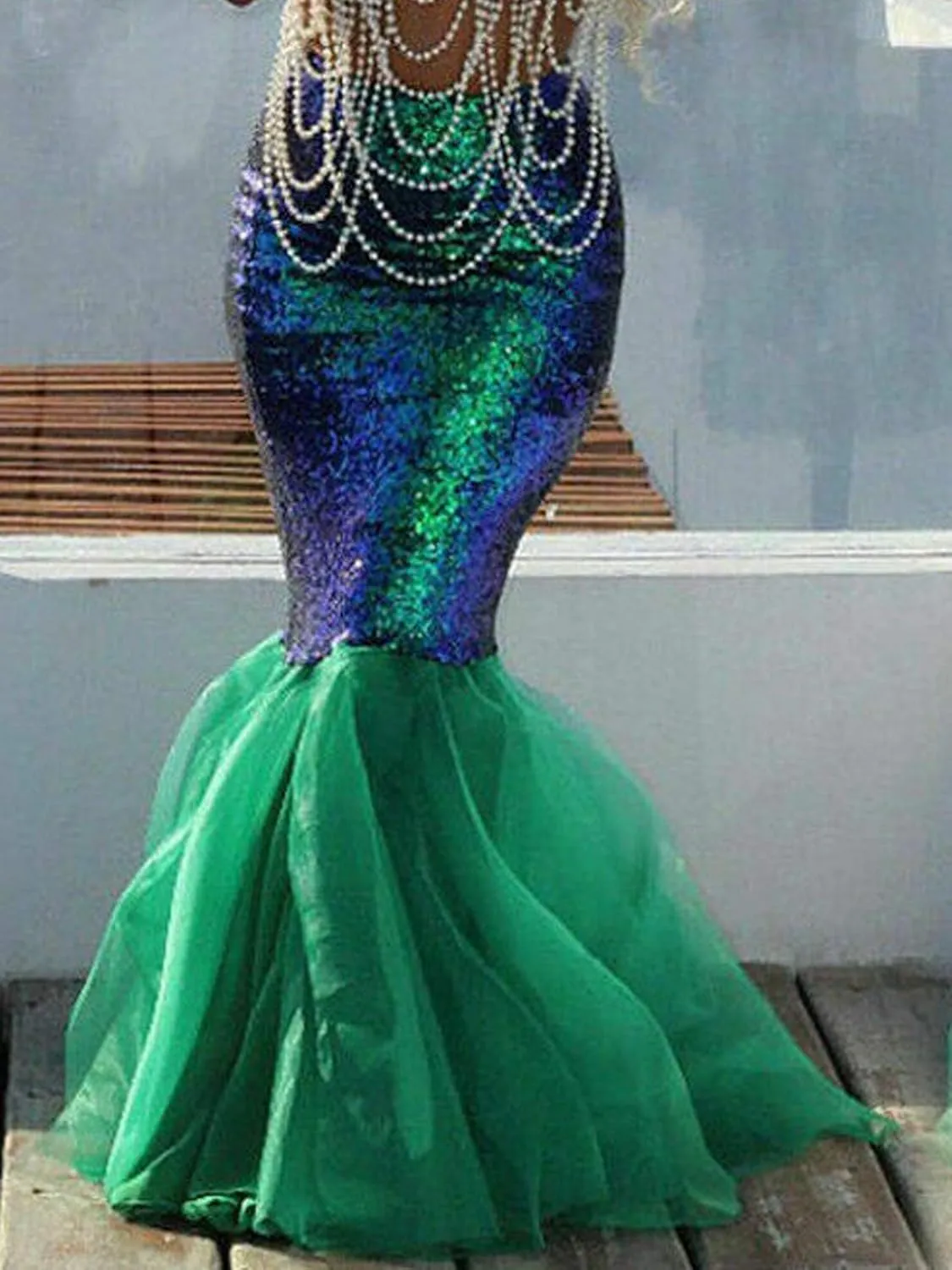 Women's Mermaid Tail Costume Fancy Metallic Hologram Sequin Maxi Skirt Cosplay Halloween Party Dress Long Maxi Skirt