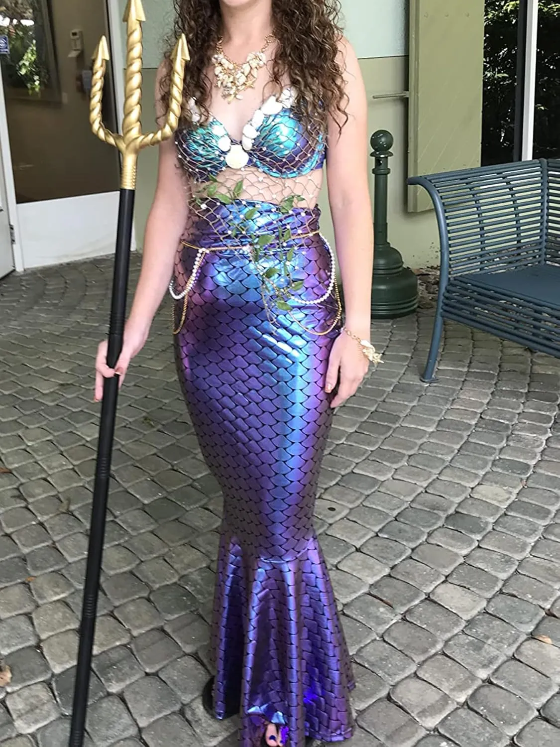 Women's Mermaid Tail Costume Fancy Metallic Hologram Sequin Maxi Skirt Cosplay Halloween Party Dress Long Maxi Skirt