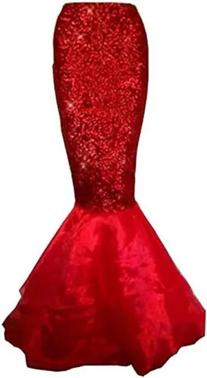 Women's Mermaid Tail Costume Fancy Metallic Hologram Sequin Maxi Skirt Cosplay Halloween Party Dress Long Maxi Skirt