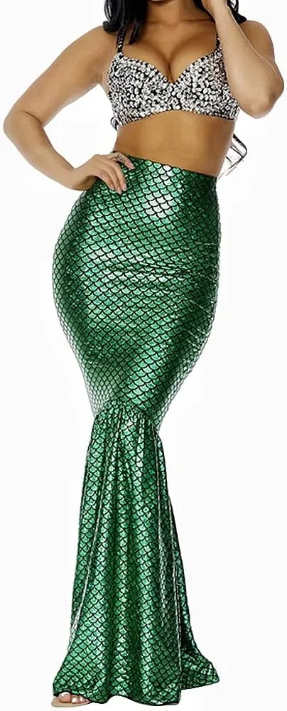 Women's Mermaid Tail Costume Maxi Skirt Cosplay Halloween Party Dress