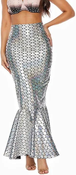 Women's Mermaid Tail Costume Maxi Skirt Cosplay Halloween Party Dress