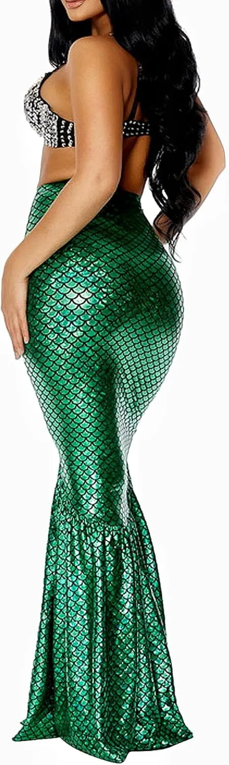 Women's Mermaid Tail Costume Maxi Skirt Cosplay Halloween Party Dress