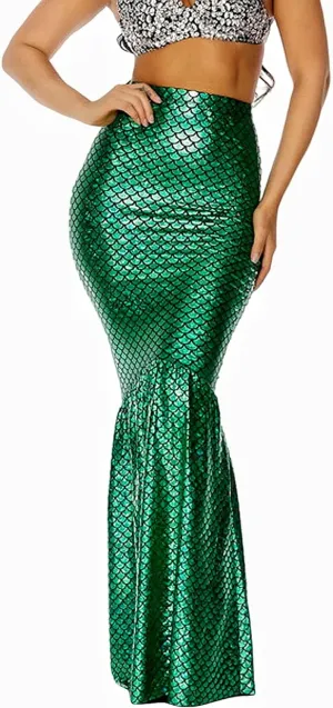 Women's Mermaid Tail Costume Maxi Skirt Cosplay Halloween Party Dress