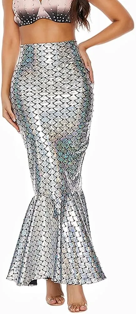 Women's Mermaid Tail Costume Maxi Skirt Cosplay Halloween Party Dress