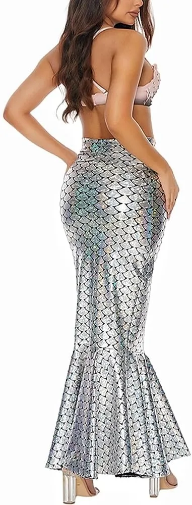 Women's Mermaid Tail Costume Maxi Skirt Cosplay Halloween Party Dress