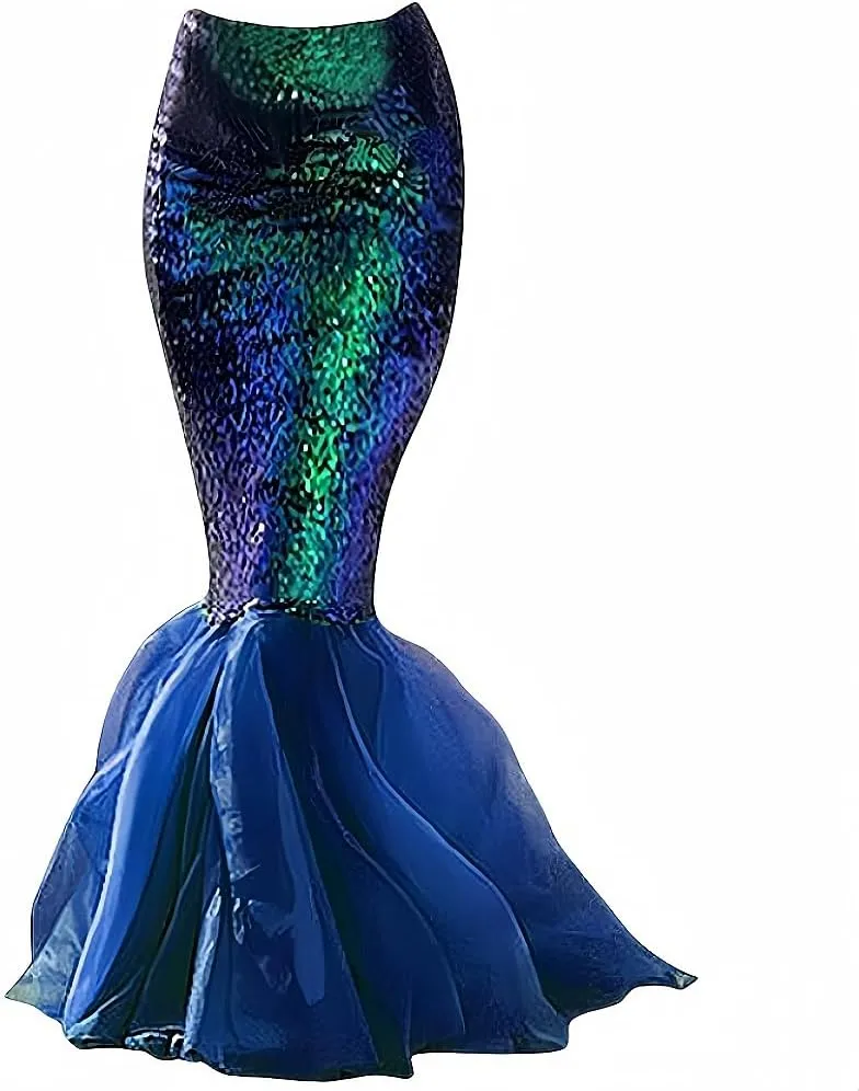 Women's Mermaid Tail Costume Sequin Maxi Skirt Halloween Cosplay Party Dress