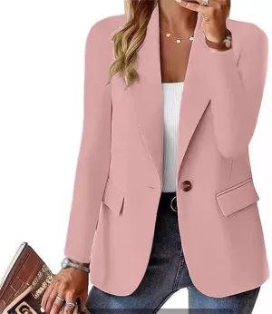 Women's One Button Solid Color Slim Fit Suit Jacket, Casual Blazer Jackets, Lightweight One Button Cardigan, Suit Petite
