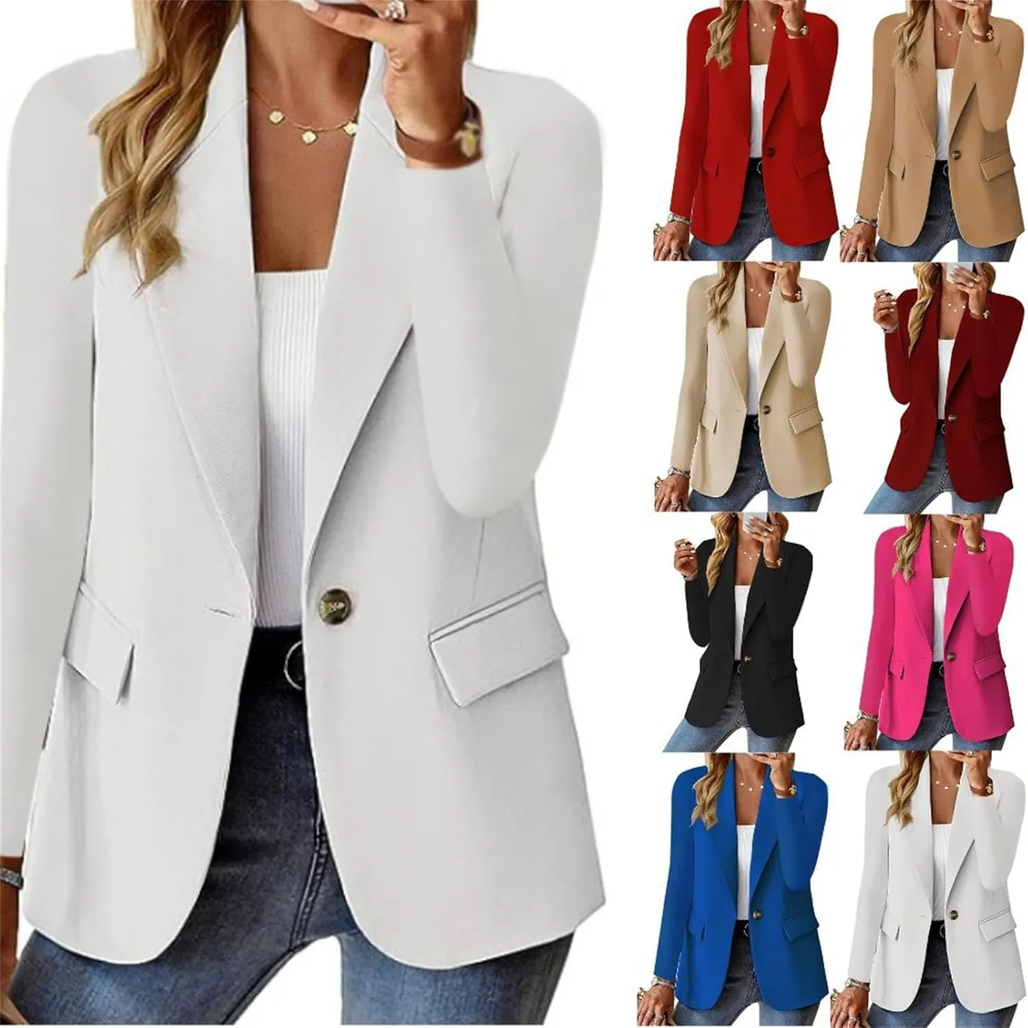 Women's One Button Solid Color Slim Fit Suit Jacket, Casual Blazer Jackets, Lightweight One Button Cardigan, Suit Petite