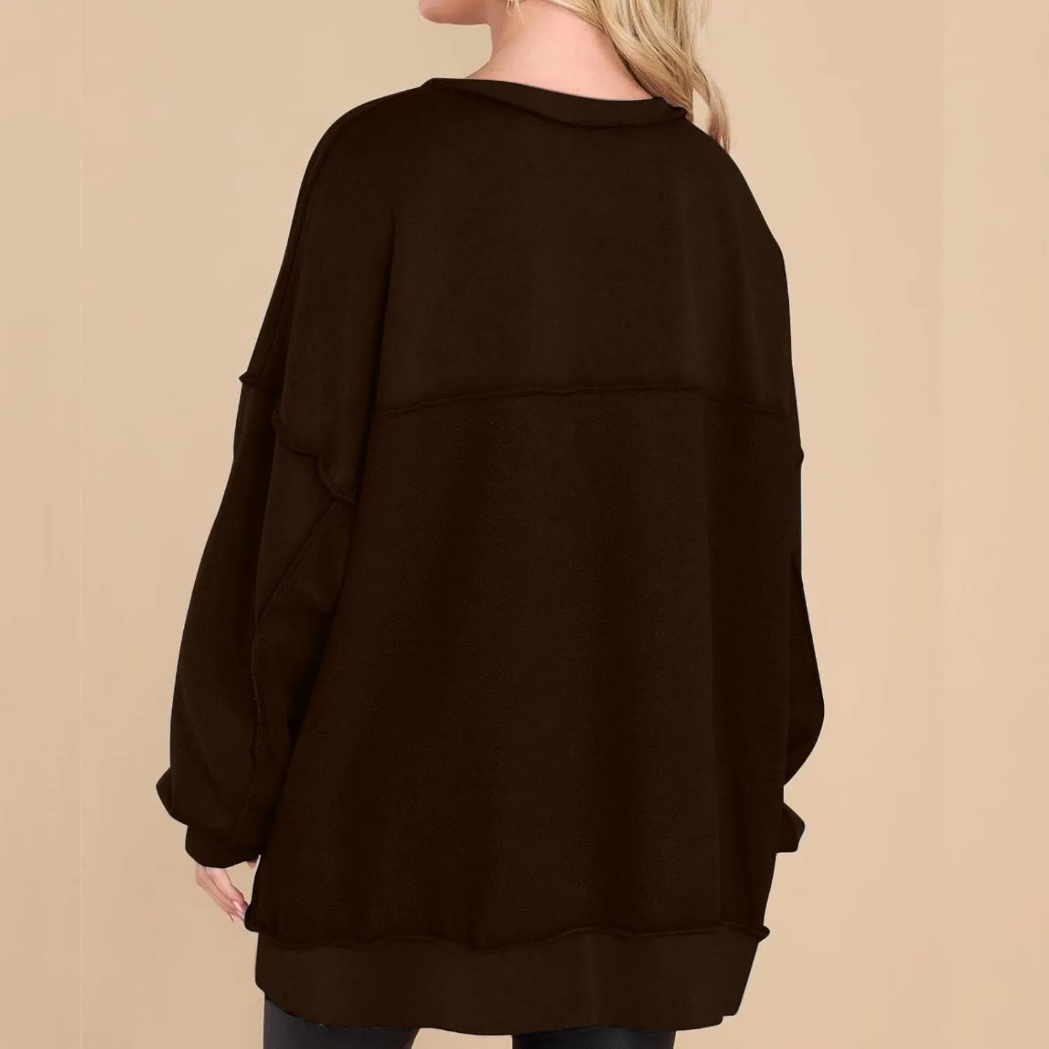 Womens Oversized Sweatshirt Casual Long Sleeve Shirts Button Henley Neck Pullover Patchwork Tunic Tops Fall Outfits