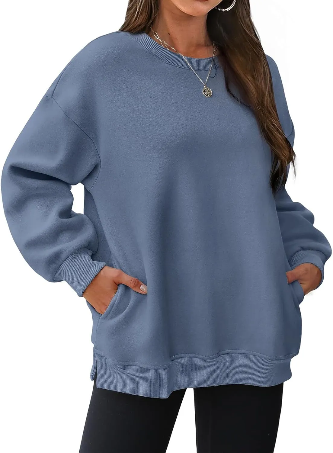 Womens Oversized Sweatshirts Side Slit Crewneck Long Sleeve Tops Loose Pullover 2024 Fall Women Extra