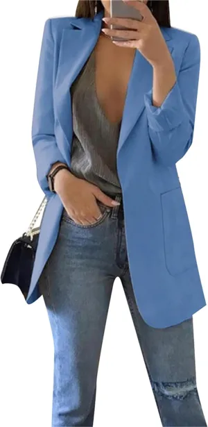 Women's Plain Basic Blazer Lapel Business Coat Solid Patchwork Cardigan
