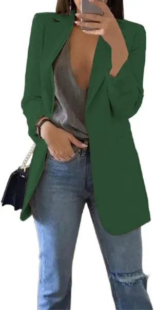 Womens Plus Size Blazer Casual Open Front Blazer Lapel Long Sleeve Jacket Work Office Suit Jacket Outwear with Pocket