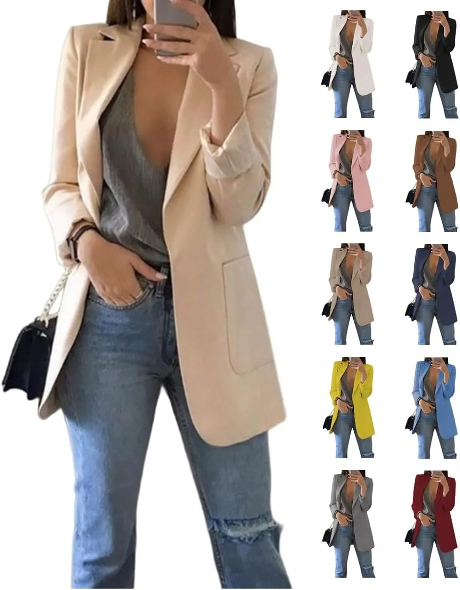 Womens Plus Size Blazer Casual Open Front Blazer Lapel Long Sleeve Jacket Work Office Suit Jacket Outwear with Pocket