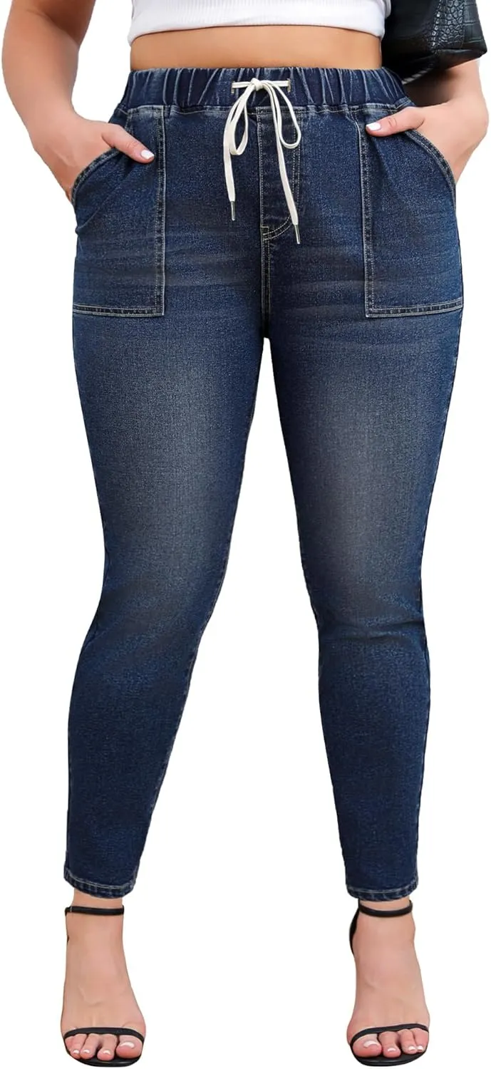 Women's Plus Size Jeans Drawstring High Waisted Elastic Jeggings Cotton Classic Stretchy Denim Pants