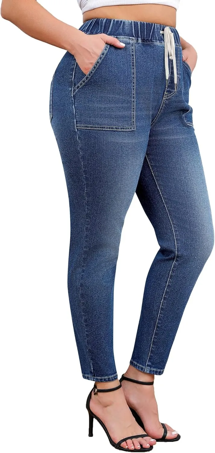 Women's Plus Size Jeans Drawstring High Waisted Elastic Jeggings Cotton Classic Stretchy Denim Pants