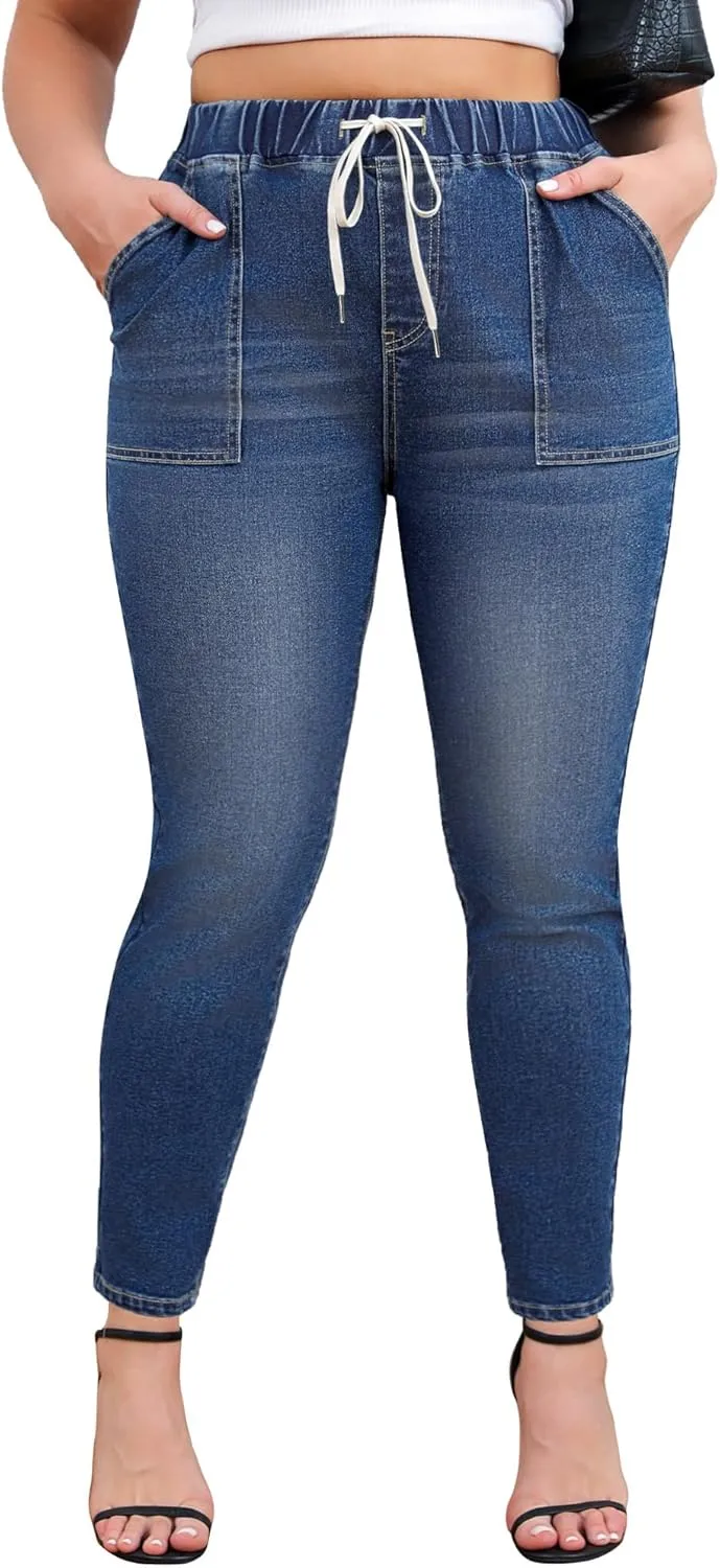Women's Plus Size Jeans Drawstring High Waisted Elastic Jeggings Cotton Classic Stretchy Denim Pants