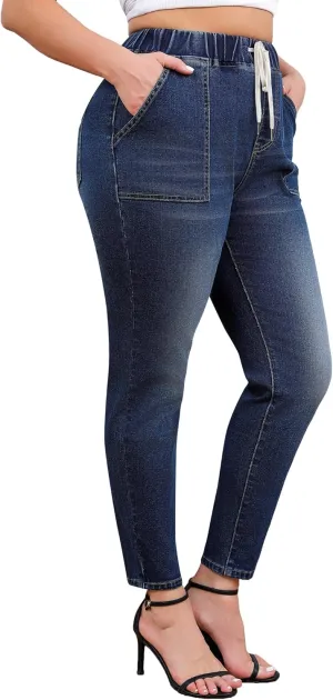 Women's Plus Size Jeans Drawstring High Waisted Elastic Jeggings Cotton Classic Stretchy Denim Pants