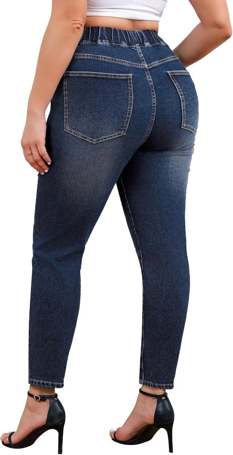 Women's Plus Size Jeans Drawstring High Waisted Elastic Jeggings Cotton Classic Stretchy Denim Pants