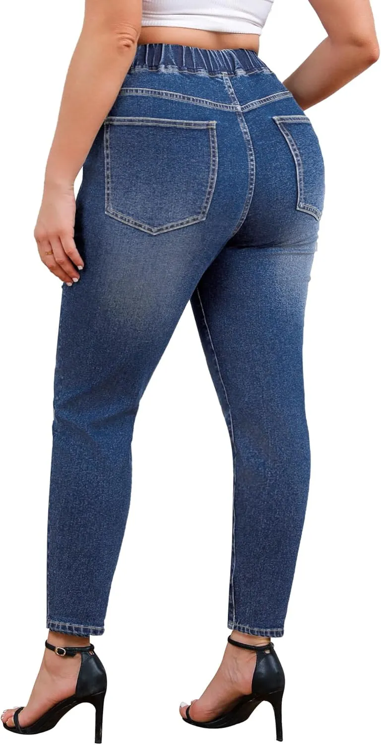 Women's Plus Size Jeans Drawstring High Waisted Elastic Jeggings Cotton Classic Stretchy Denim Pants