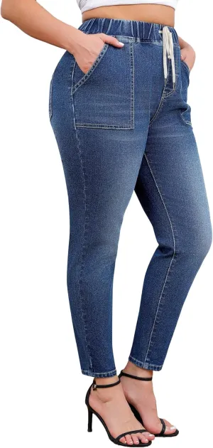 Women's Plus Size Jeans Drawstring High Waisted Elastic Jeggings Cotton Classic Stretchy Denim Pants