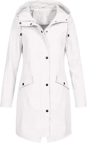 Womens Rain Jacket Waterproof Outdoor Rain Coats Lightweight Active Raincoat Windbreaker Long Hooded Trench Coat