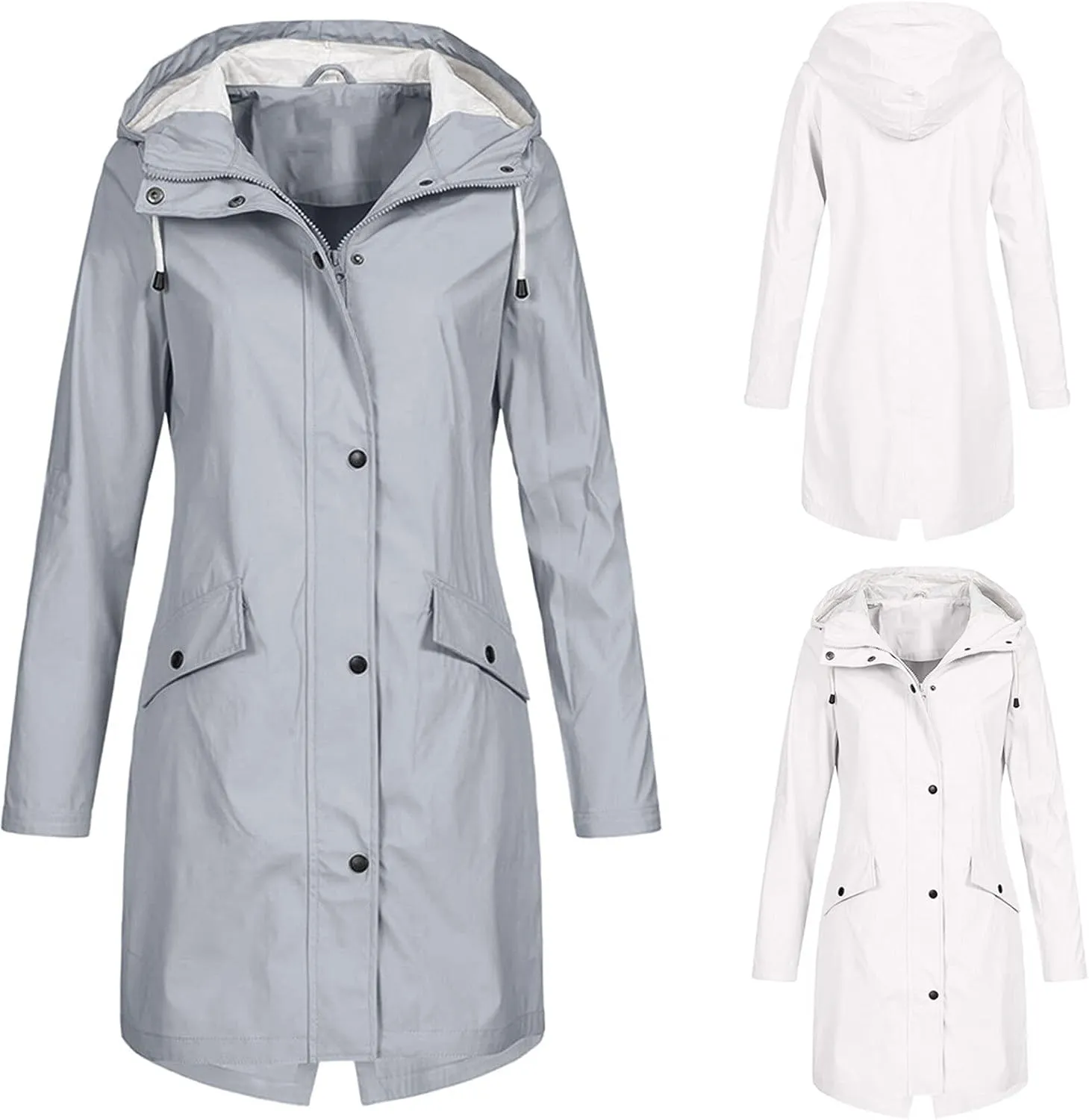 Womens Rain Jacket Waterproof Outdoor Rain Coats Lightweight Active Raincoat Windbreaker Long Hooded Trench Coat