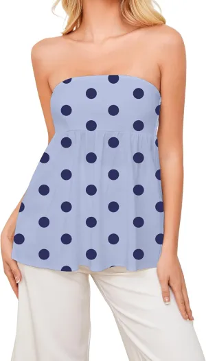 Womens Ruffle Peplum Tube Top Smocked Backless Long Tube Tops Casual Sleeveless Strapless Flowy Tank Top