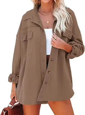 Women's Shacket Jacket Oversized Long Sleeve Trench Drop Shoulder Jacket Outerwear Casual Lightweight Trendy Coat