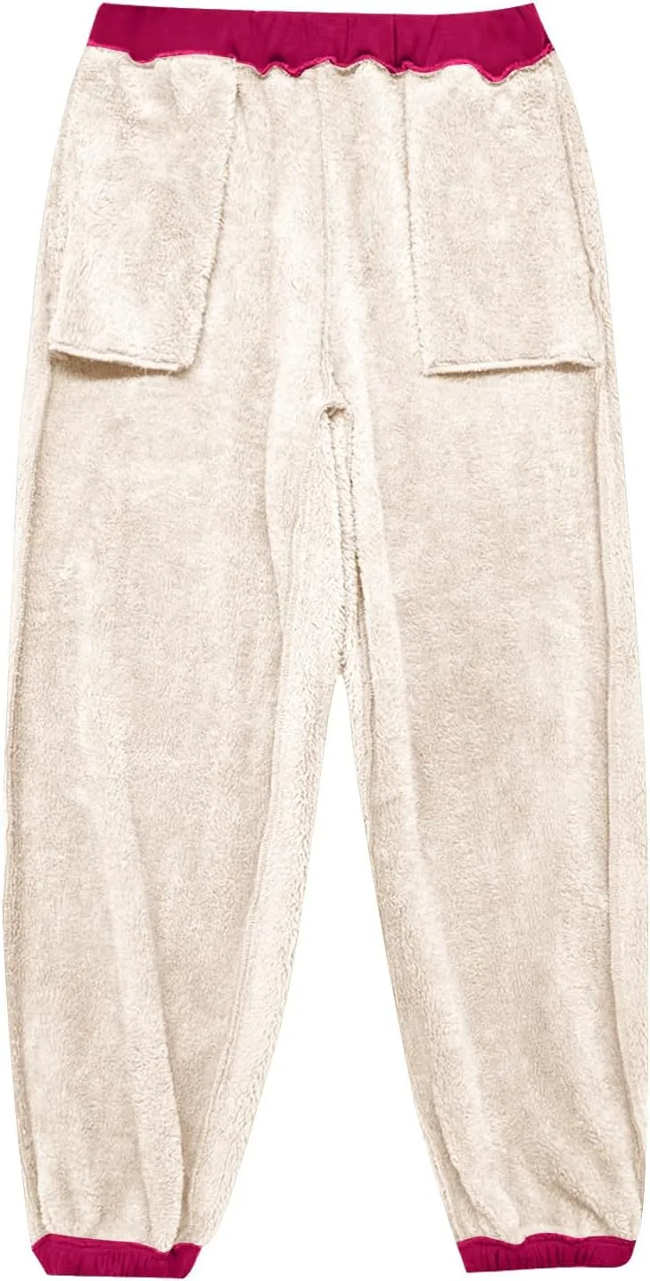 Womens Sherpa Lined Athletic Sweatpants with Pockets Winter Warm Fleece Lined Sweatpants Drawstring Jogger Pants