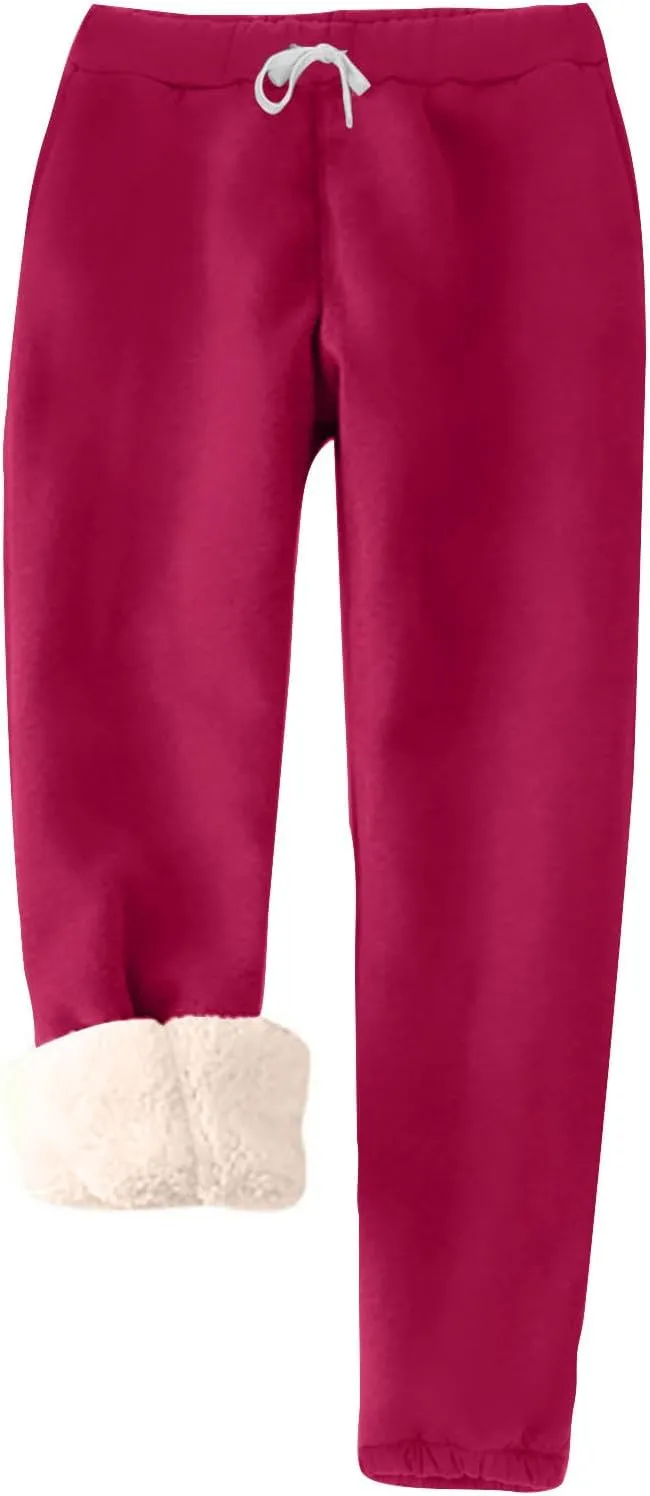 Womens Sherpa Lined Athletic Sweatpants with Pockets Winter Warm Fleece Lined Sweatpants Drawstring Jogger Pants