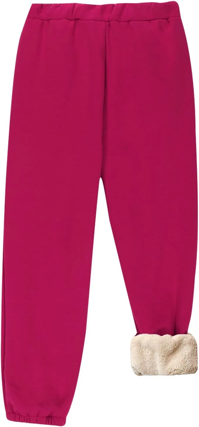 Womens Sherpa Lined Athletic Sweatpants with Pockets Winter Warm Fleece Lined Sweatpants Drawstring Jogger Pants