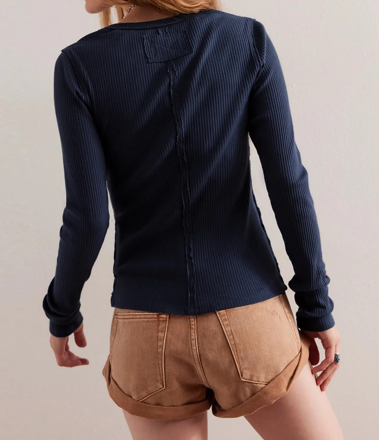 Womens Slim Fitted Ribbed Cardigan Long Sleeve Y2K Button Down Shirts Lightweight Pullover Tunic Tops