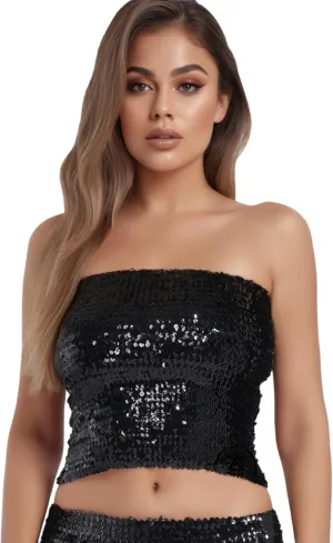 Women's Sparkling Sequin Tube Top Sexy Stretchy Strapless Crop Top Camisole for Costume Party Clubwear