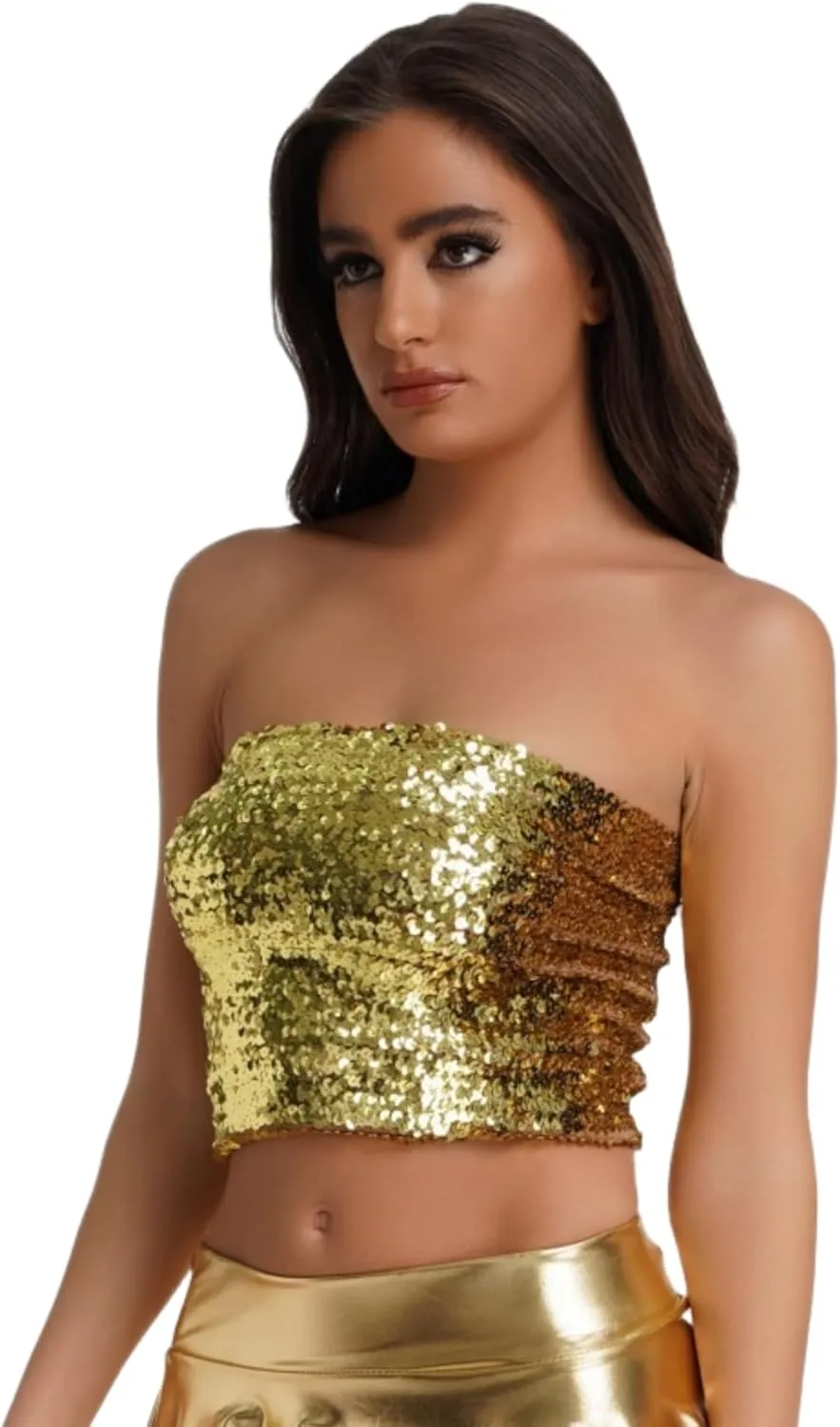 Women's Sparkling Sequin Tube Top Sexy Stretchy Strapless Crop Top Camisole for Costume Party Clubwear