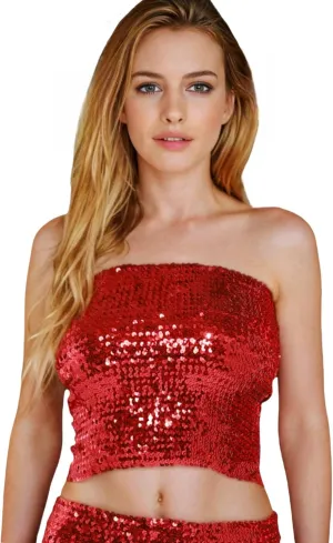 Women's Sparkling Sequin Tube Top Sexy Stretchy Strapless Crop Top Camisole for Costume Party Clubwear