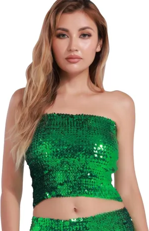 Women's Sparkling Sequin Tube Top Sexy Stretchy Strapless Crop Top Camisole for Costume Party Clubwear