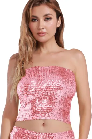 Women's Sparkling Sequin Tube Top Sexy Stretchy Strapless Crop Top Camisole for Costume Party Clubwear