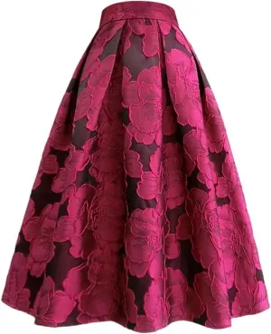 Women's Spring Korean Floral Embroidery Midi Skirt Vintage Fashion High Waist Long Festival Clothes