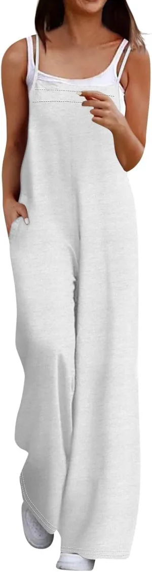 Women's Summer Casual Jumpsuits 2024 Dressy Casual Adjustable Straps Sleeveless Print Summer Cute Linen Rompers