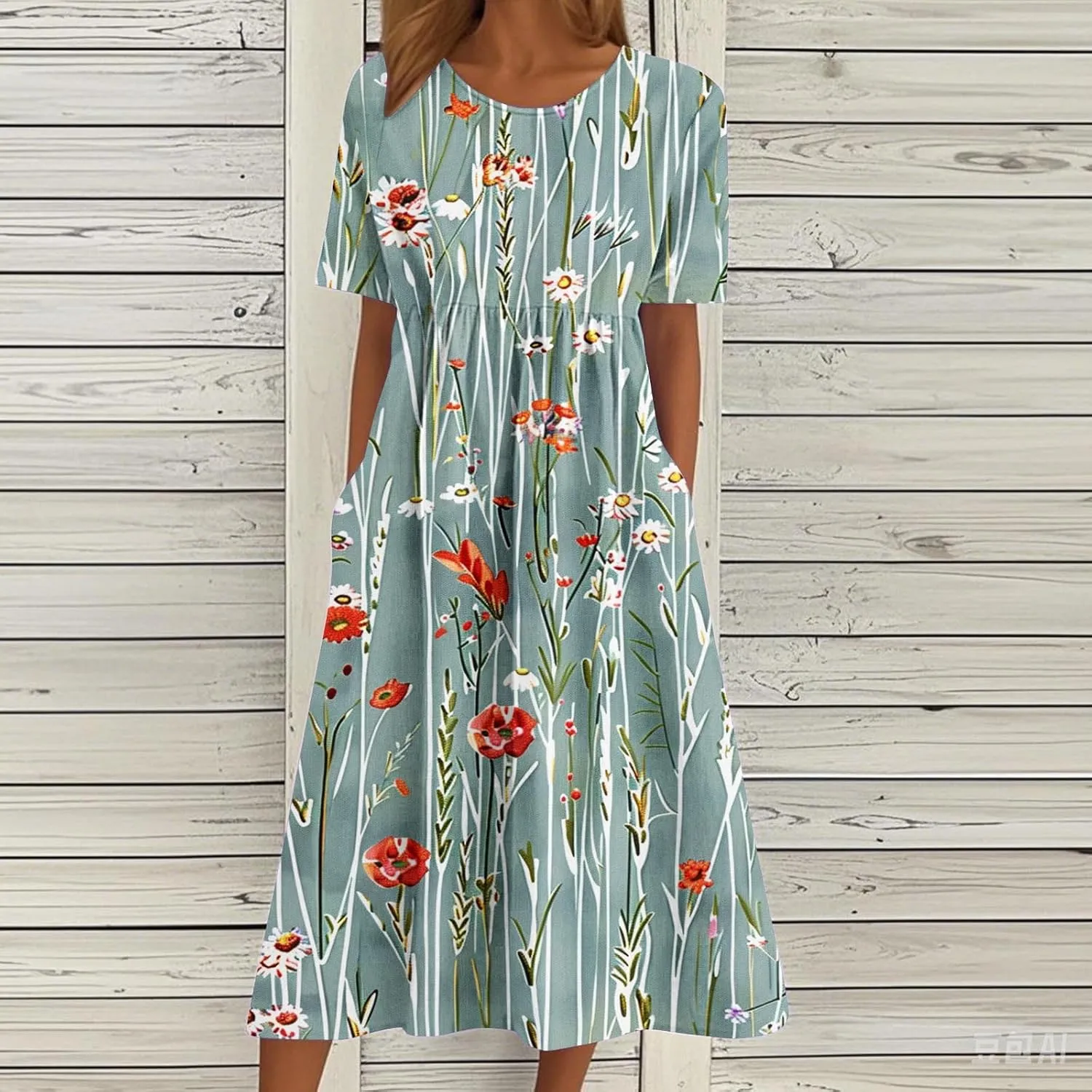 Womens Summer Dresses 2025 Casual Trendy Floral Boho Maxi Dress Flowy Spring Short Sleeve Shirt Dress with Pocket